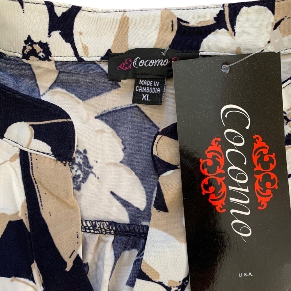 COCOMO XL Floral Blue Beige 3/4 sleeve women’s Pintuck Blouse tunic top … - Picture 8 of 12